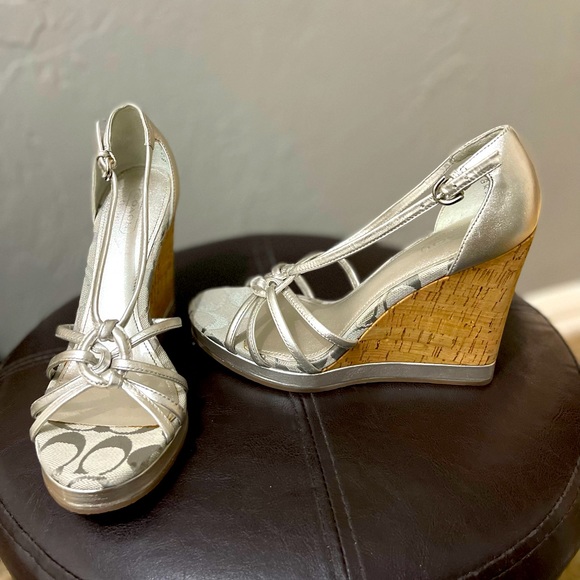 Coach Shoes - Authentic coach silver and cork platform sandals